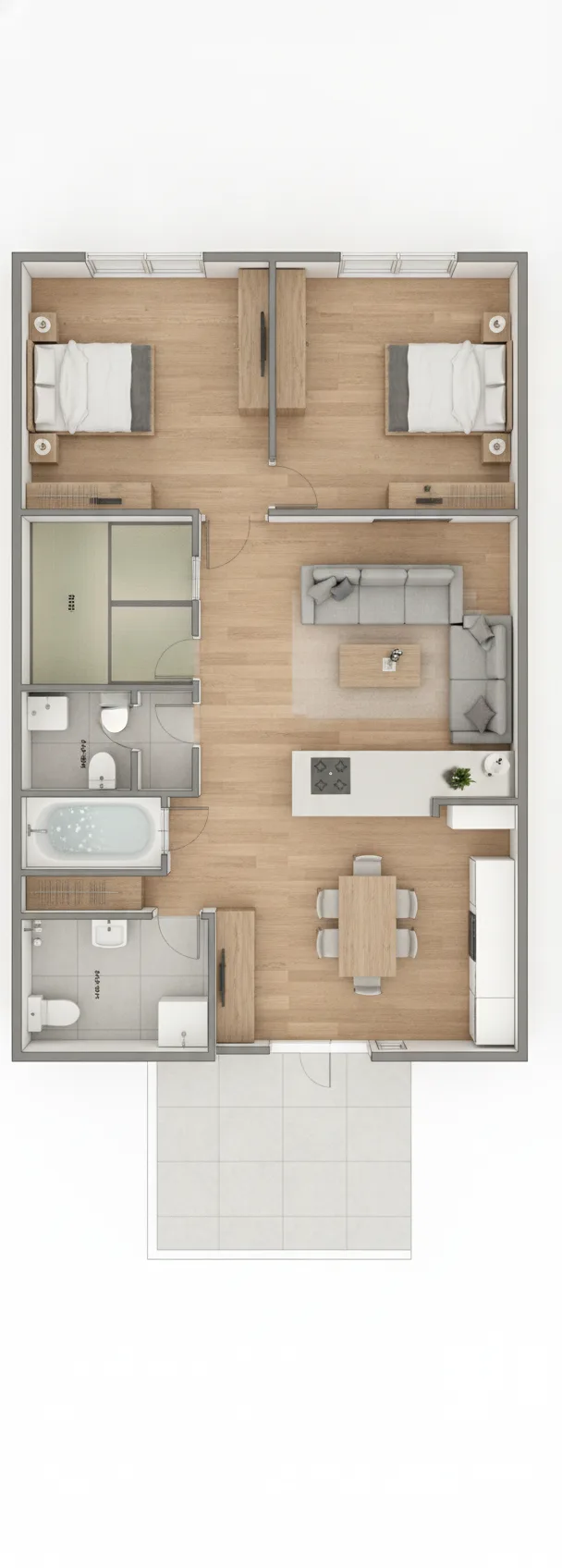 50.98坪 3LDK + 和室6帖 + 小屋裏収納 (西玄関) 2F 3Dパース鳥瞰