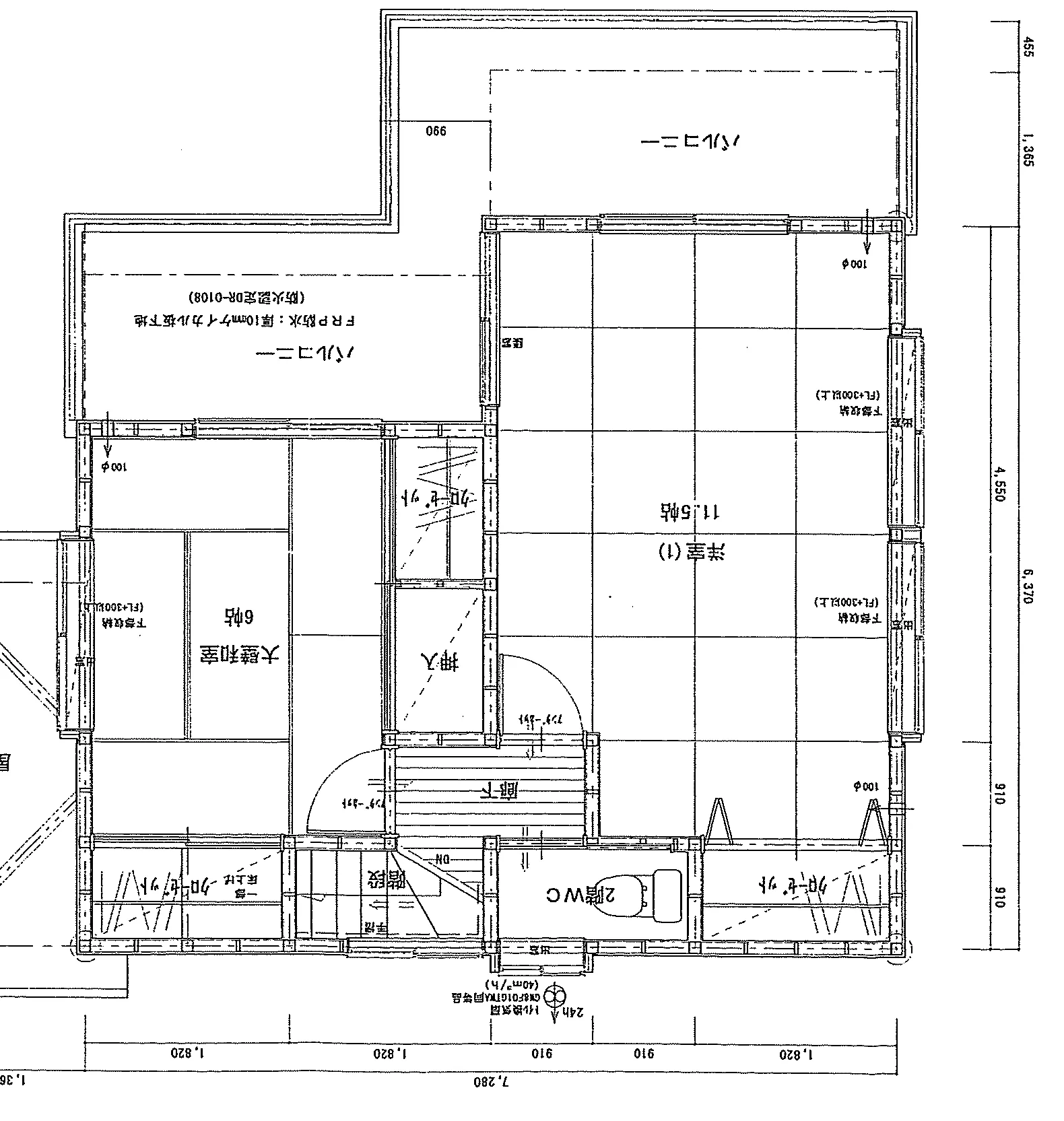 27.8坪 3LDK + 和室6帖×2 (東玄関) 2F 平面図原本