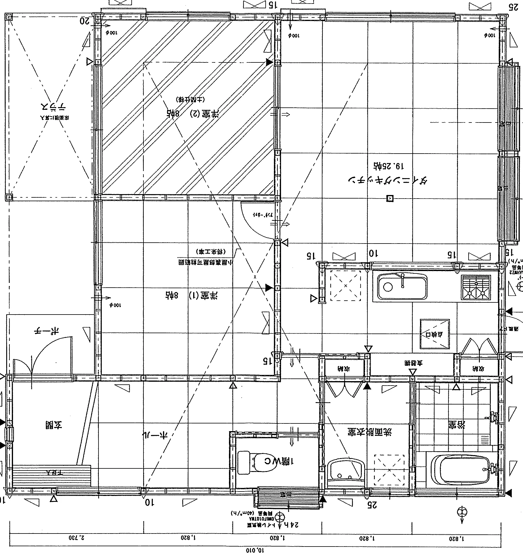 26.92坪 2LDK（洋室8帖×2、DK19.25帖） (東玄関) 1F 平面図原本