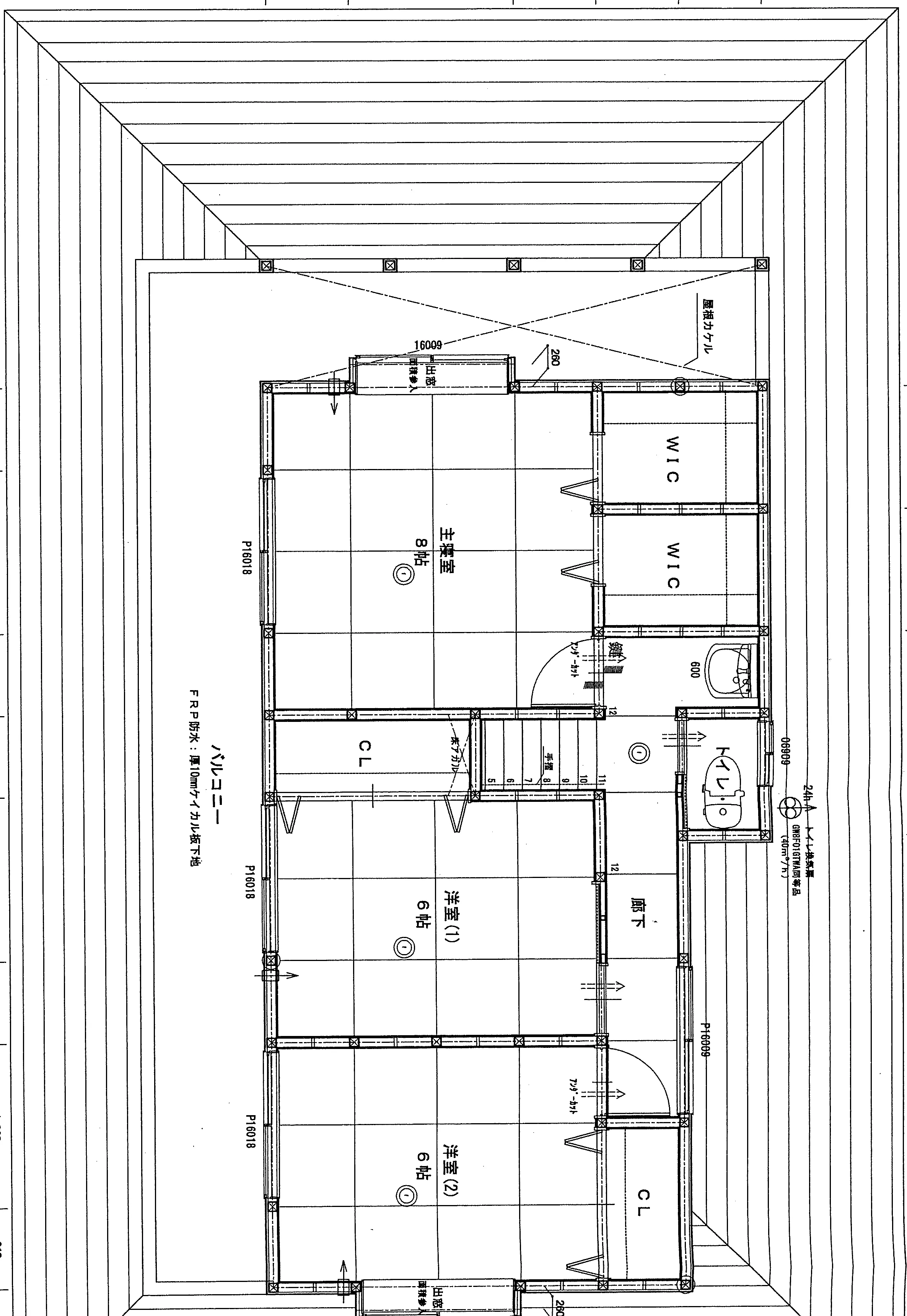 51.83坪 主寝室8帖, 洋室6帖×2, WIC, トイレ, バルコニー (南玄関) 2F 平面図原本