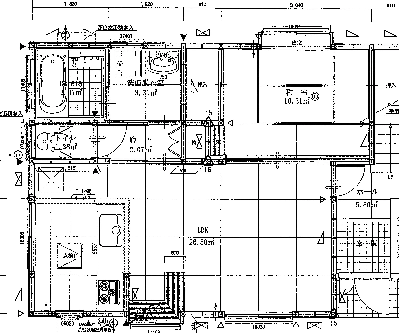 29.89坪 4LDK + 和室6帖 (北玄関) 1F 平面図原本