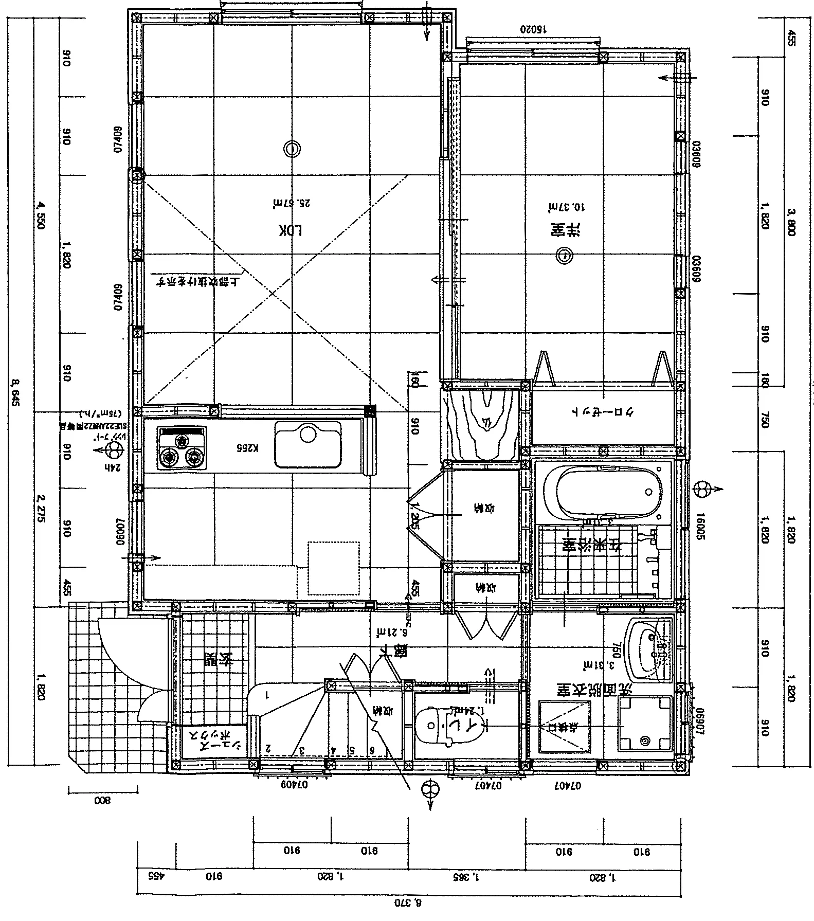 26.55坪 3LDK (東玄関) 1F 平面図原本