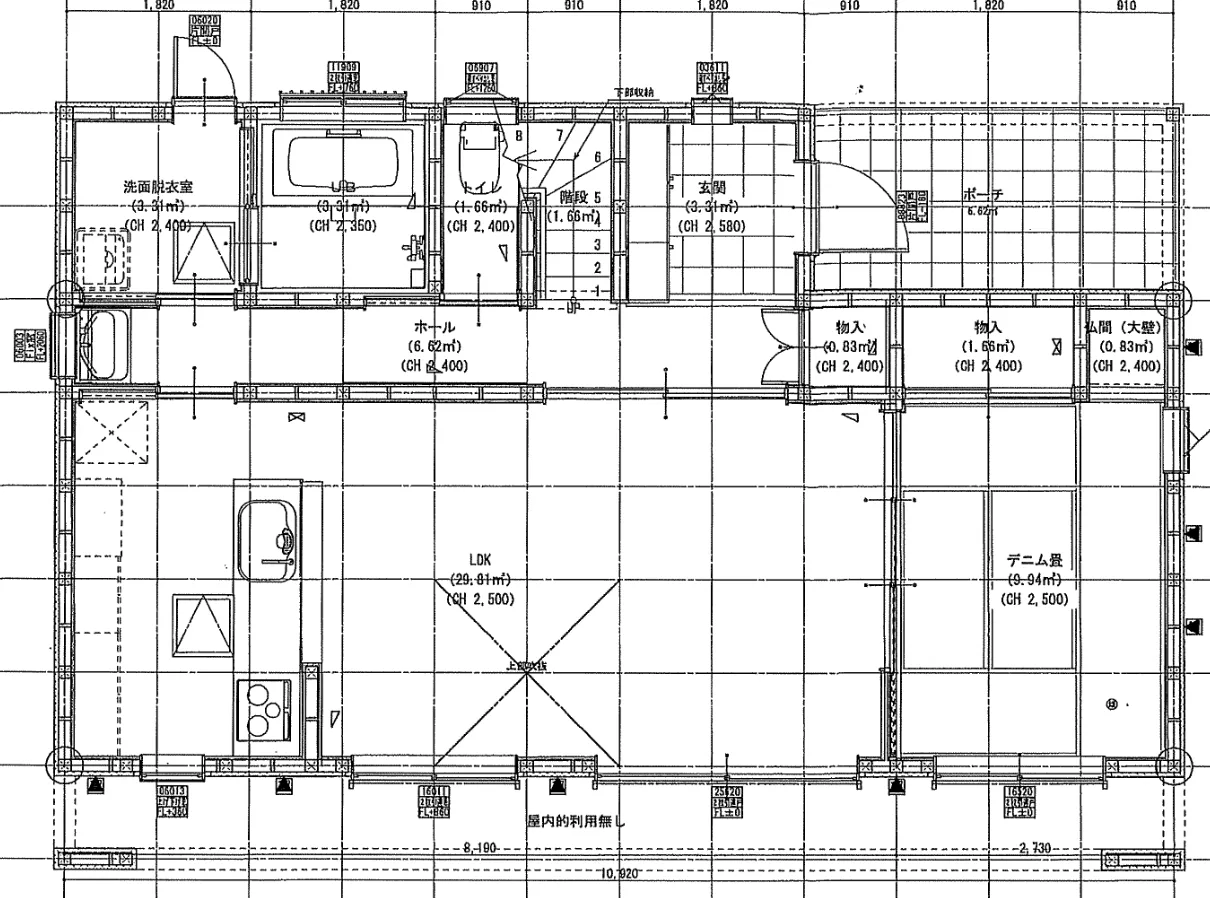 28.5坪 朝日の差し込む東玄関・アイランドキッチン採用の3LDK 1F 平面図原本