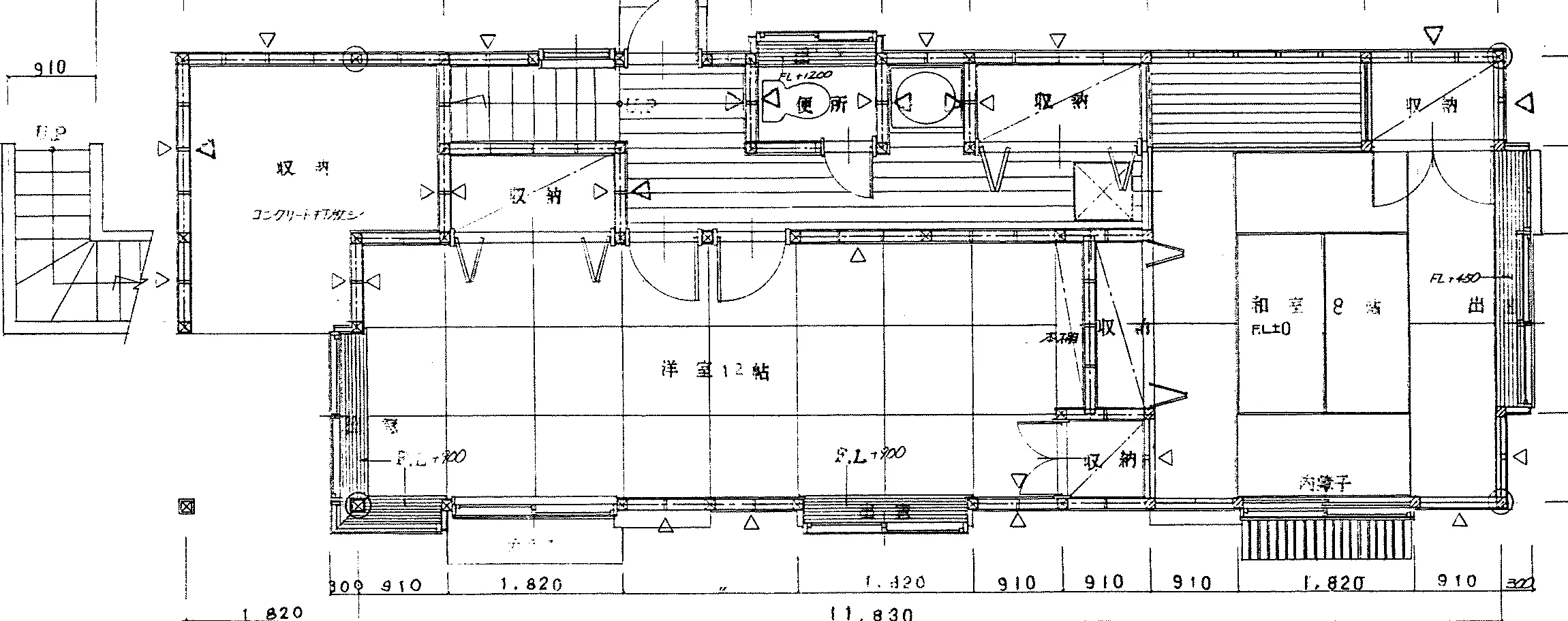 32.0坪 プライベートガーデンを楽しむ北玄関・3階建て（ロフト付） 1F 平面図原本